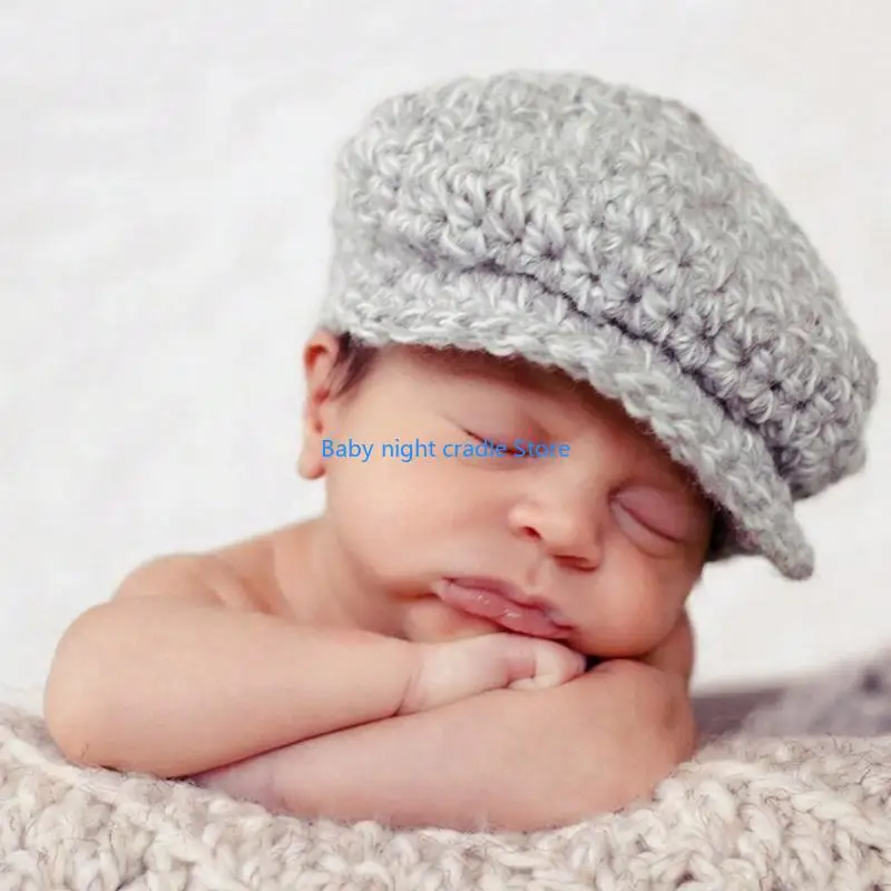 قبعة J2FF بلون سادة لحديثي الولادة لالتقاط الصور، قبعة بيريه قصيرة الحواف، دعائم تصوير مريحة لتسجيل النمو