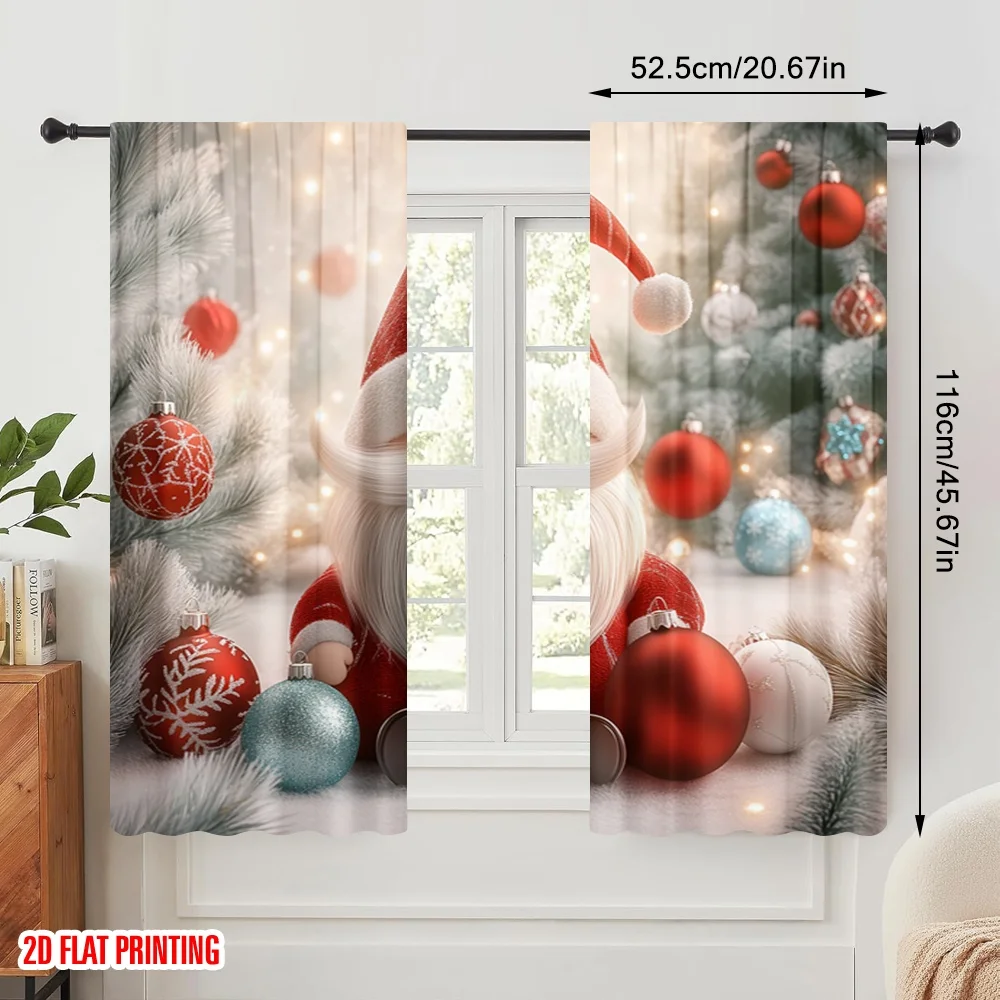 2pcs,2D plane printing Curtains Cute Gnome Christmas Holiday Season (2) Polyester Woven (without rod) All Seasons Ldeal for