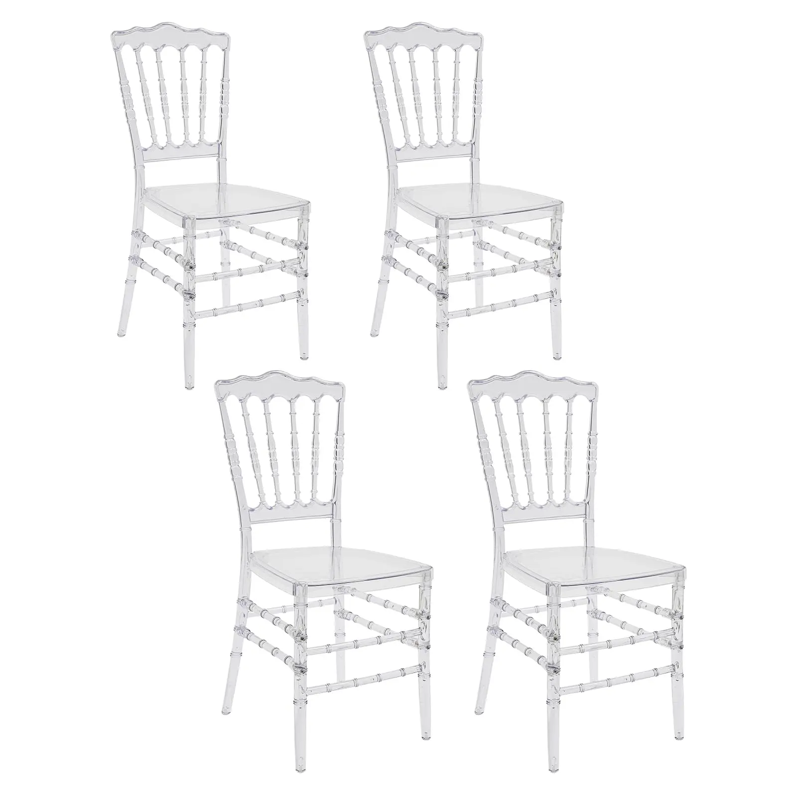 كرسي مكدس من الأكريليك، 4 كراسي طعام شفافة، كرسي أنيق لحفلات الزفاف، كراسي شبح كريستالية حديثة، شفافة