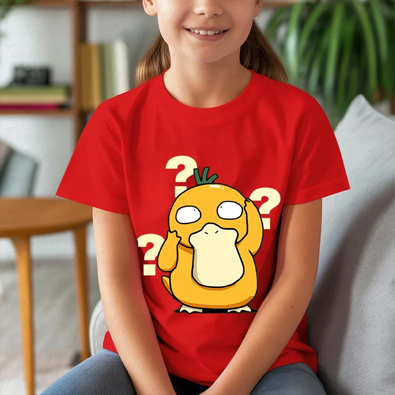 Pokemon print kids T-shirt pure cotton short-sleeved red top personalized clothing girls gift