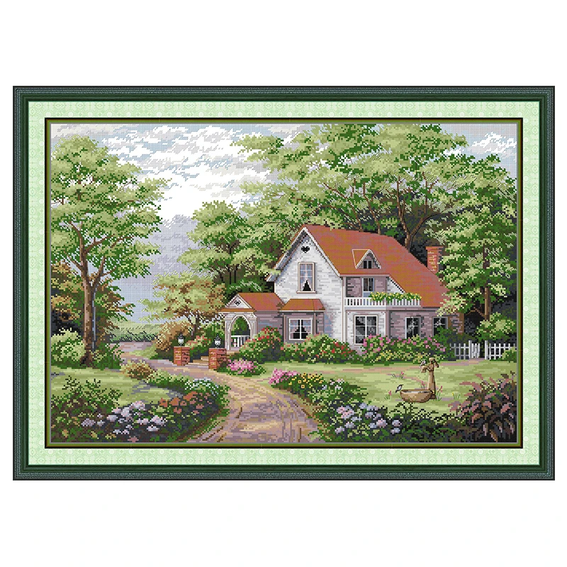 Red Roof Villa Patterns Counted Cross Stitch Set 11CT 14CT 16CT Stamped DMC Cross-stitch Kit Embroidery Needlework Home Decor