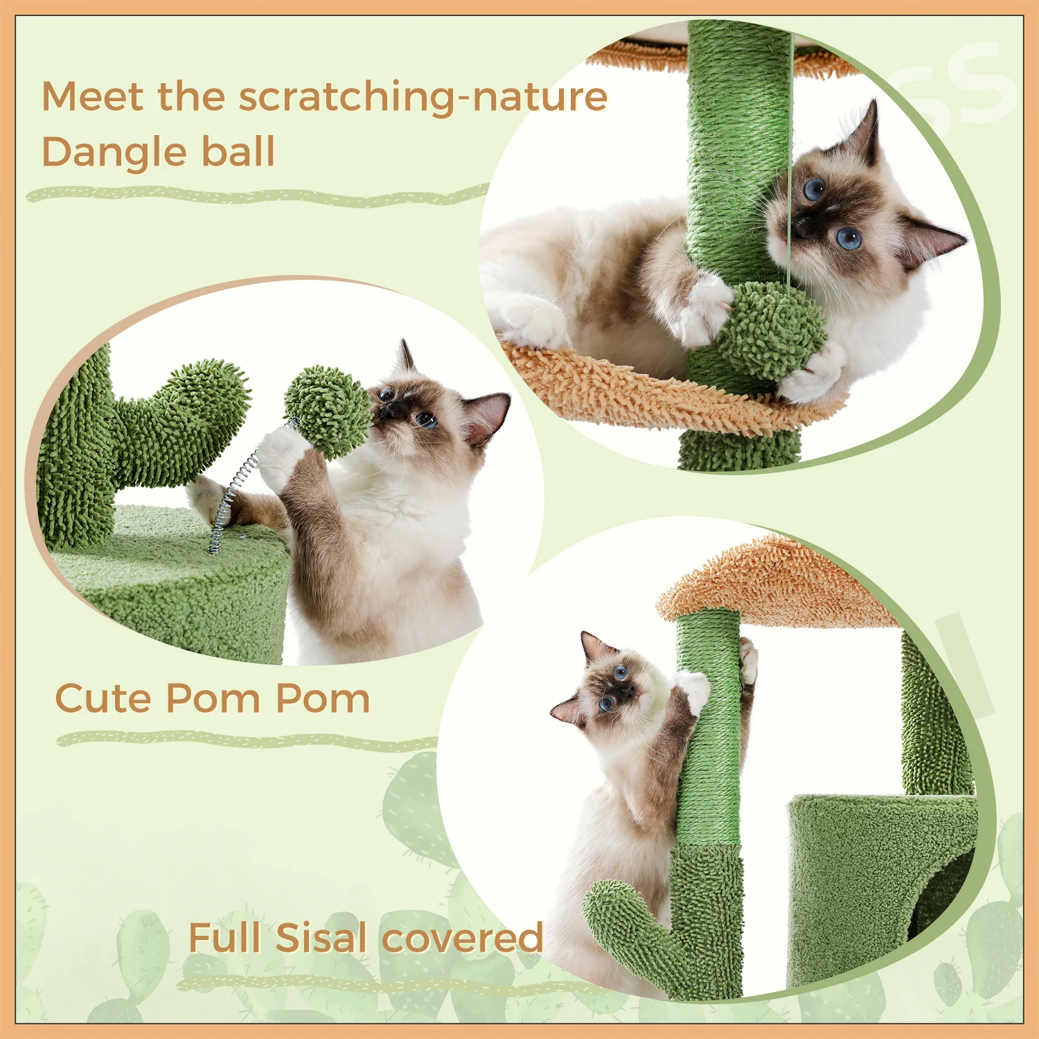 Imagem -05 - Cactus Cat Tree With Condo Scratching Post Raspador Pequena Torre Kitten Bed House Pet Toys