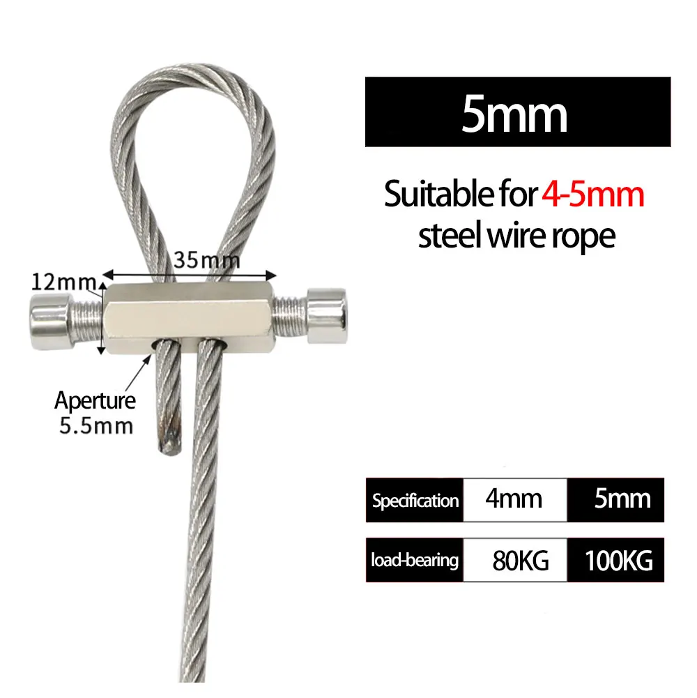 3/4/5/6mm Verstellbare Aufhängungsklemme aus Stahlseil, Hochleistungs-Kabelklemme mit Schraubenschlüssel zur Kabelverriegelung, Metallbefestigungen – Detail 2