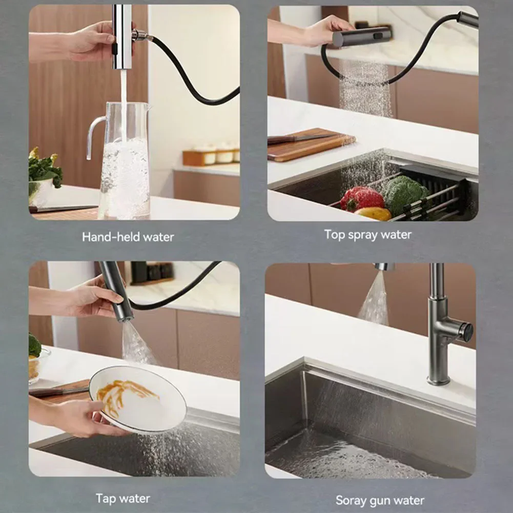 4 Modes Pull-Out Kitchen Faucet Rainfall Waterfall Basin Faucet For Kitchen Sink Tap For Sink 180 Degree Rotation Bubbler