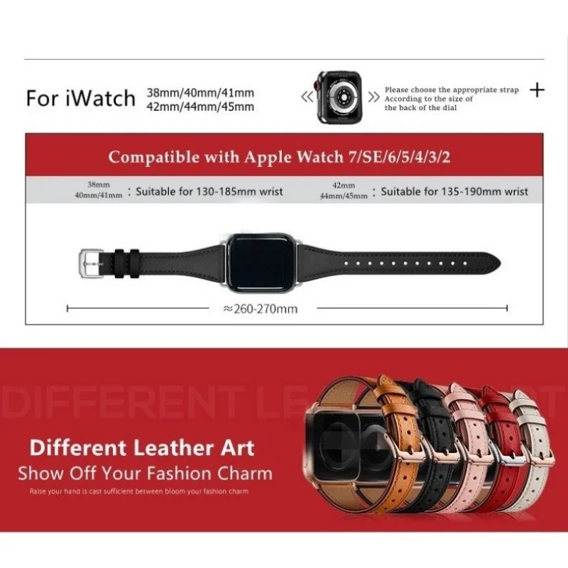 Schlankes Lederarmband für Apple Watch Serie 11 10 9 8 7 SE 6 5 4 Ultra3/2 für iWatch 42 mm 46 mm 38 mm 40 mm 45 mm 49 mm 41 mm 44 mm – Detail 5