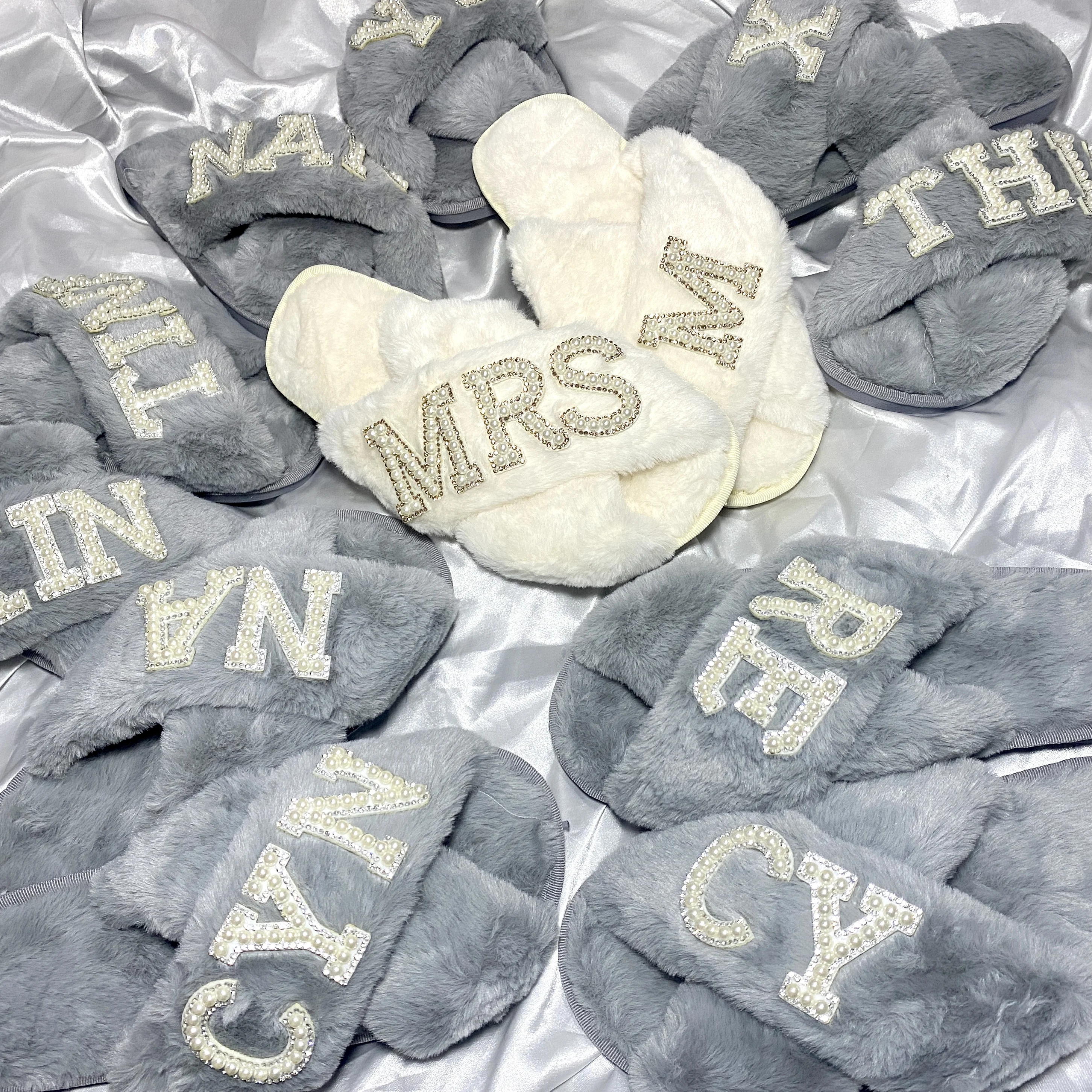 Personalized Plus Size Cross Fluffy Slipper Custom Women Cotton Slipper Bridesmaid Gifts Bridal Shower Bride Slippers Wedding