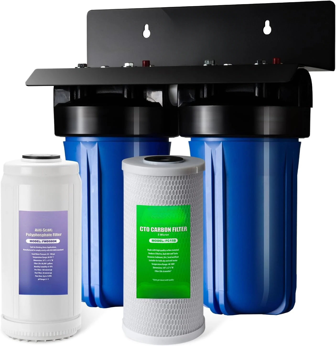 

WGB21B-DS 2-Stage Whole House Water Filtration System, with 10" x 4.5" Sediment CTO(Chlorine, Taste, and Odor) Filter