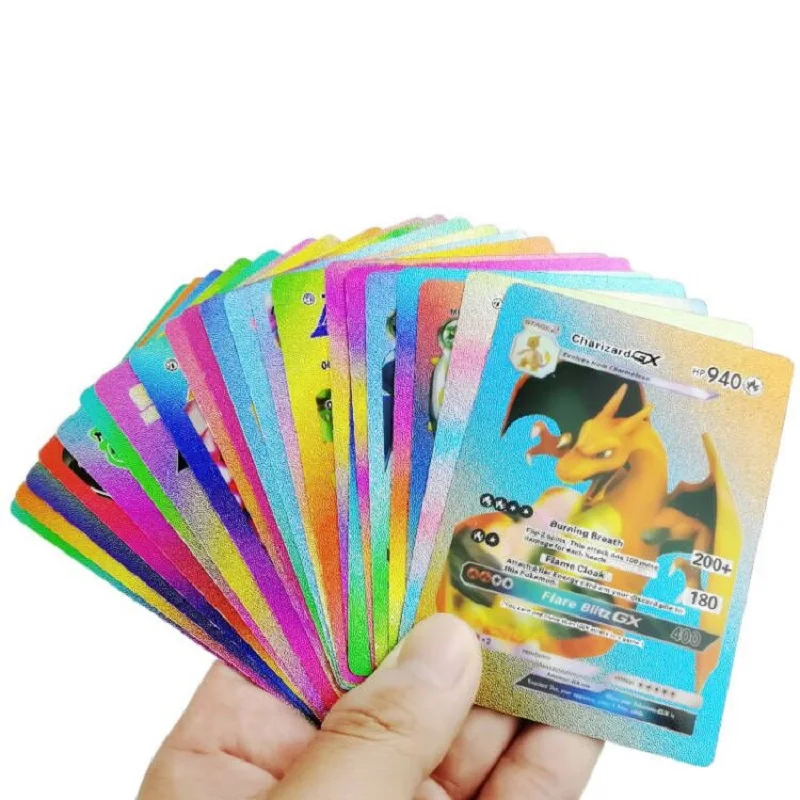 Pokemon Card English Spanish original rainbow Foil Gold Black fake Metal V Pikachu rare Gx vmax letter monster Game Card set toy