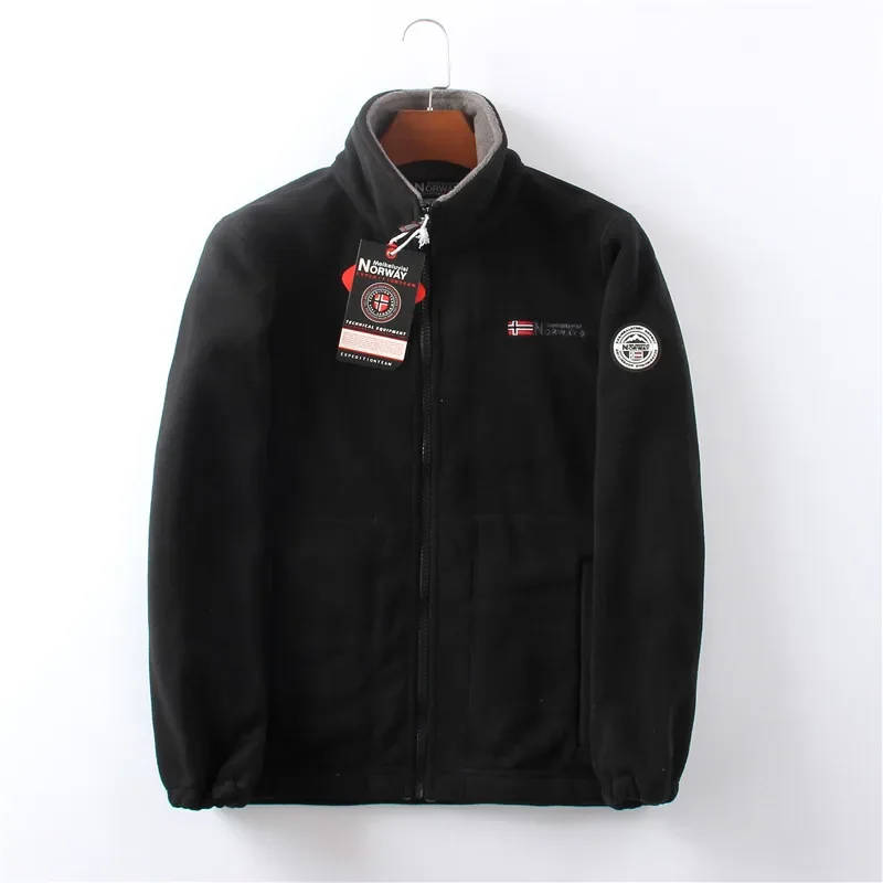 Pop 2025 Men's Winter Warm Clothes Polar Fleece Fleece Pockets Solid Color Young Lapel Casual Jacket Cold-Proof Thickened Jacke