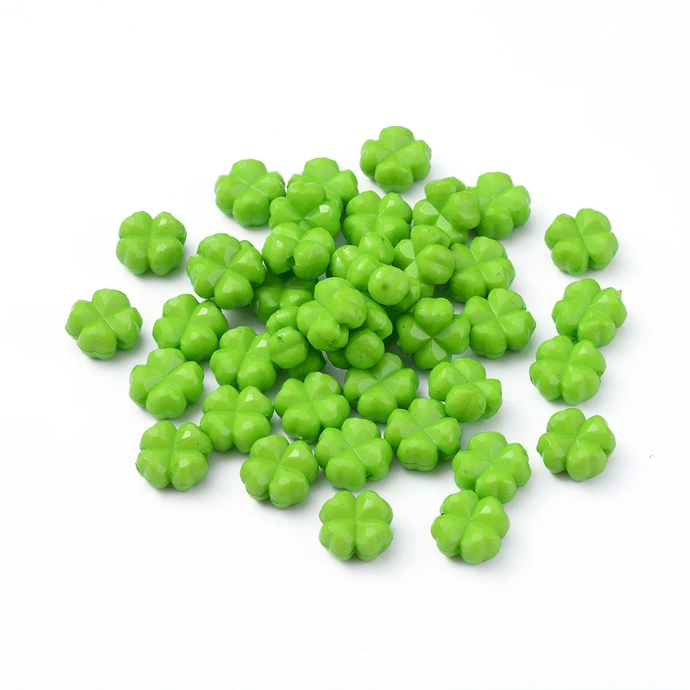 100pcs Faceted Clover Opaque Acrylic Beads Lime Green St. Patrick Loose Spacer Bead for Bracelet DIY Festival Jewelry Making