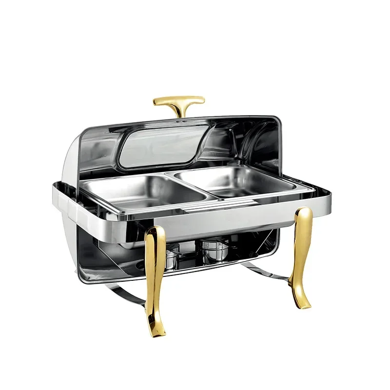 Roll Top Chafing Dish Buffet Set 9 Quart  Chafer Stainless Steel Rectangular for Wedding, Parties, Banquet, Catering Events