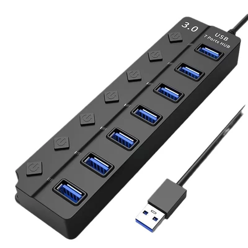 7 Port USB 3.0 Hub with Individual On/Off Switches, Powered USB Splitter 1xUSB3.0+6xUSB2.0 for Desktop PC Laptop