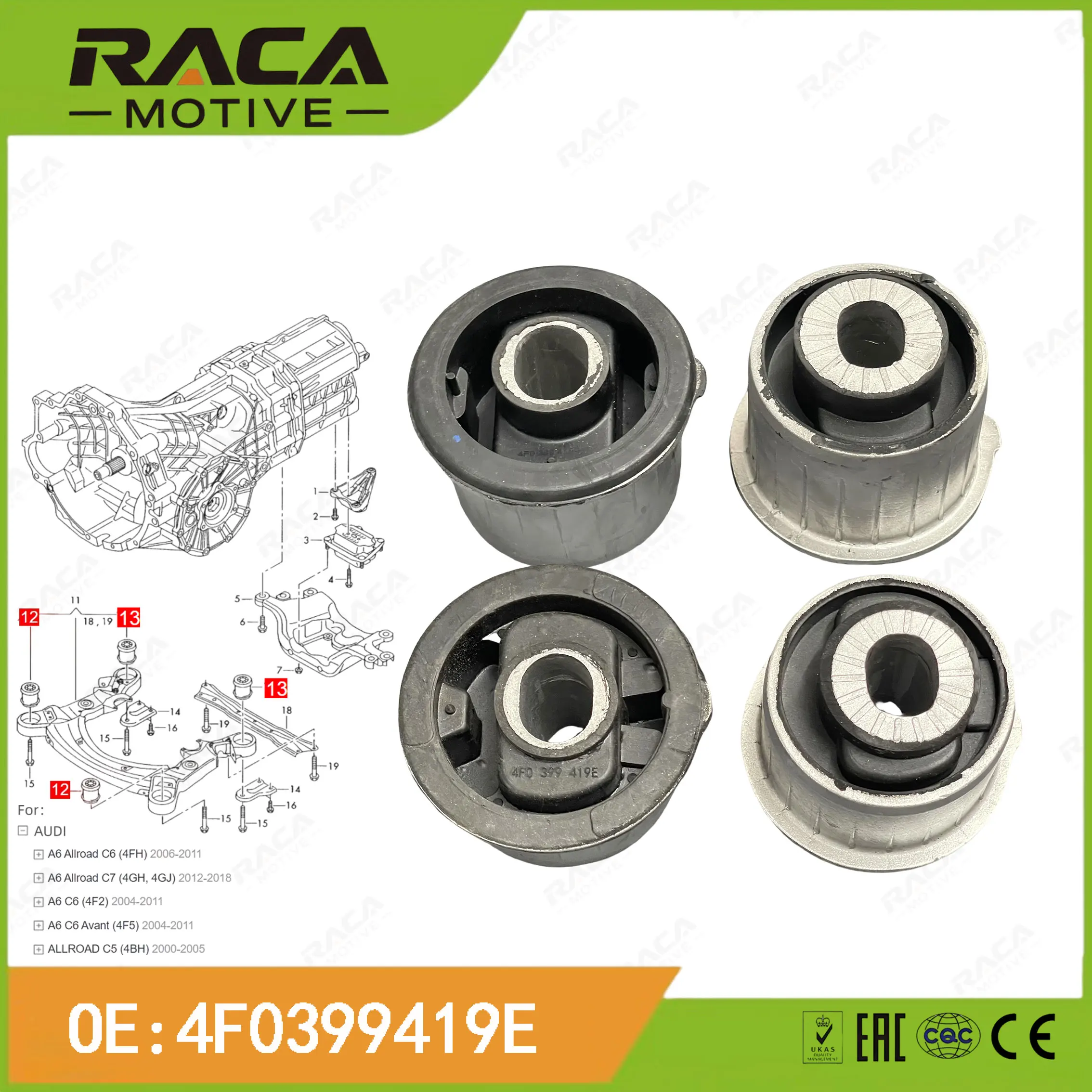 

High-Quality Suspension Bushings/Axle Brackets, Transmission Mounts Suitable for Audi A6 C6 (4Fh/4F2/4F5) A6 C7 (4Gh, 4Gj) Allroad C5 (4Bh) 4F0399419E 4F0399415C