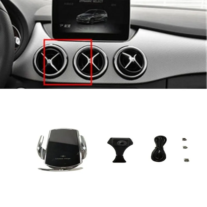 15W Fast Charging Wireless Charger Car Mount Phone Holder Automatic Clamping For 2012-2019 Mercedes Benz B180 B200 B220