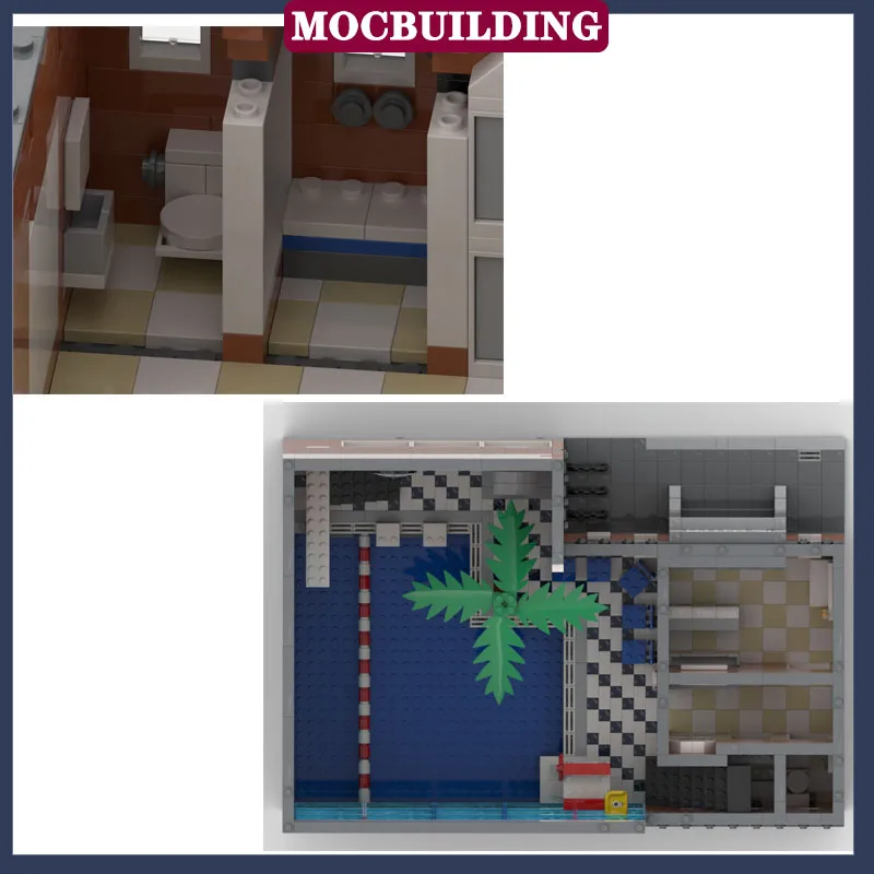 MOC City Street View Swimming Pool Model Assembly Building Blocks Bathroom Collection Series Toy Gifts