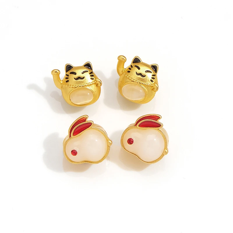 1pc Oil Drip Lucky Cat Bead For Women Jade Bunny Hare Rabbit Pendant Charms DIY Jewelry Making Bracelet Hair Accessory Wholesale