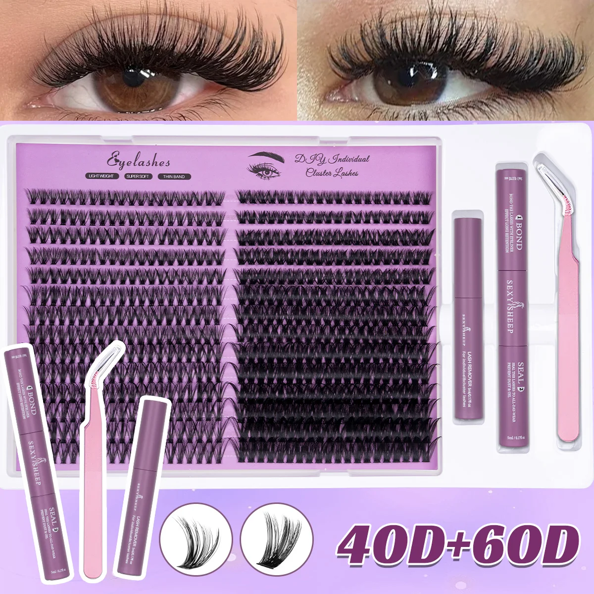 DIY Wimpern-Cluster-Set, Wispy-Wimpernverlängerungen, Natürliches Volumen, Einzelwimpern-Set mit Kleber, Fixiermittel, Entferner und Pinzette – Detail 6