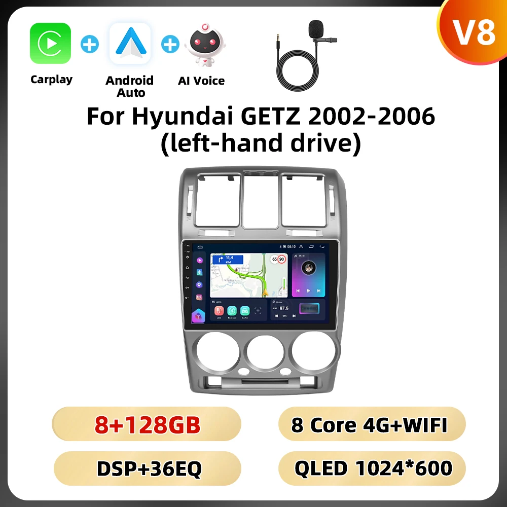 Podofo Android 9 ''Autoradio Voor Hyundai Getz 2002-2006 Multimediaspeler Spiegel Link 8 128G Carplay Android Auto Gps Wifi 4G