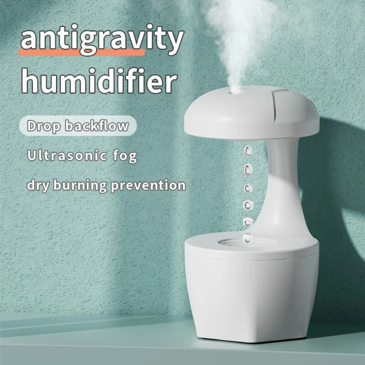 Anti-Gravity Levitating Cool Mist Maker, Novo contador de mudos, Umidificador atual com gotas de água, Fogger para aliviar a fadiga