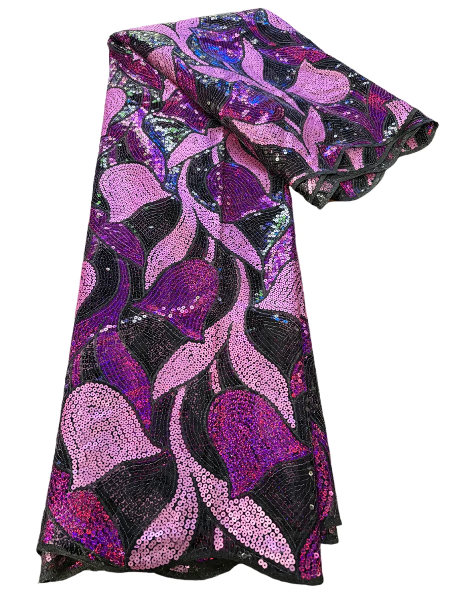 

African Bicolor Sequin Lace Fabric 2025 High Quality Fashion Nigerian Embroidered French Tulle Fabric For Nigerian Wedding Dress