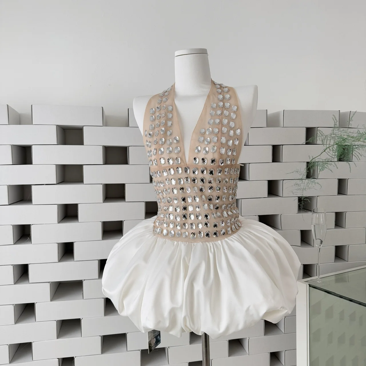 

Zip-up Rhinestone Patchwork Mini Dress Luxury Evening Ball Gown Elegant Chic Birthday Evening Party Dresses Girlsy Short Dress