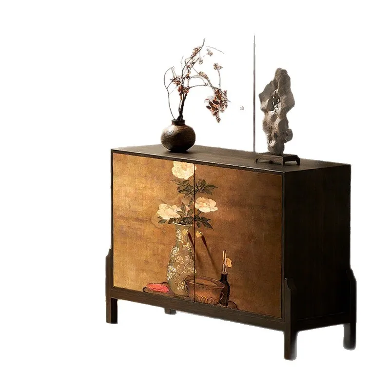Solid wood chest entrance high-footed locker living room Chinese storage locker vertical cabinet