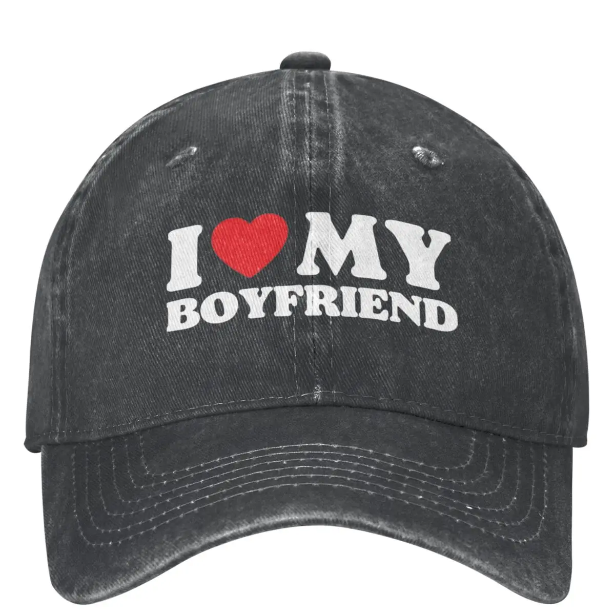 

Couple I Love My Boyfriend Valentines Trucker Hat Accessories Vintage Distressed Denim Sun Cap Men Women Running Golf Caps Hat