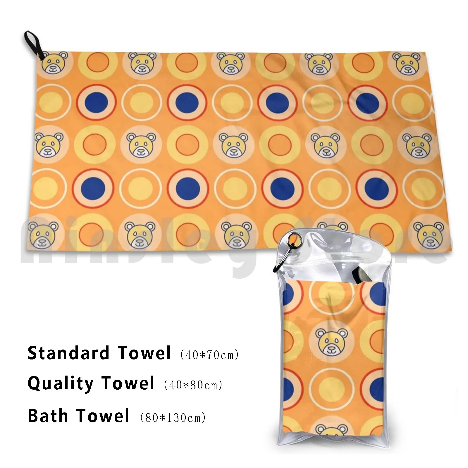 Bear Bubbles Orange Beach Towel Quick Dry Quality Towel Panicdote Orange Blue Yellow Peach Polka Dots Cute Circles
