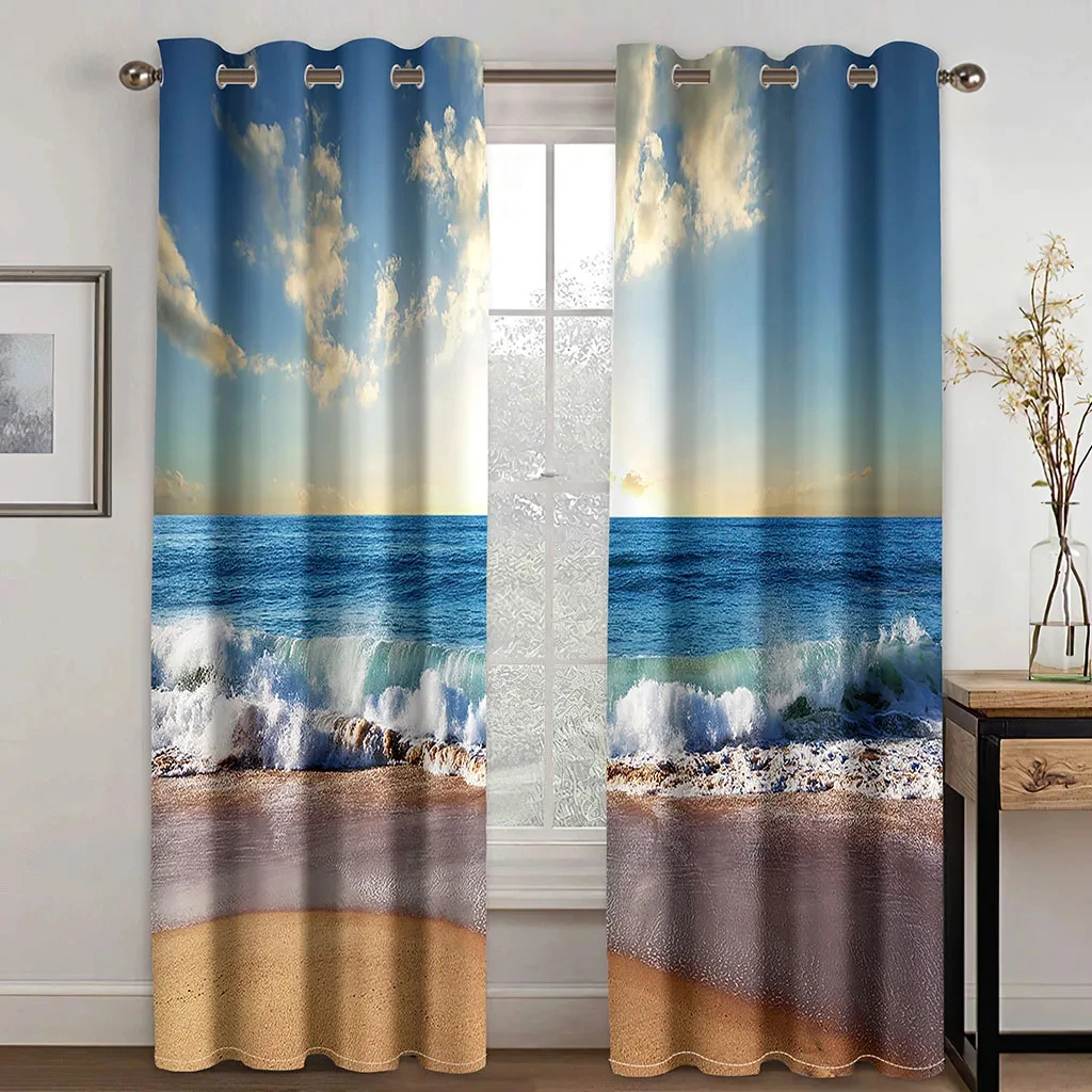 Natural Seaside Scenery 3D Landscape Modern Blackout Curtains Window For Living Room Bedroom Curtain Home Decor Kitchen Drapes