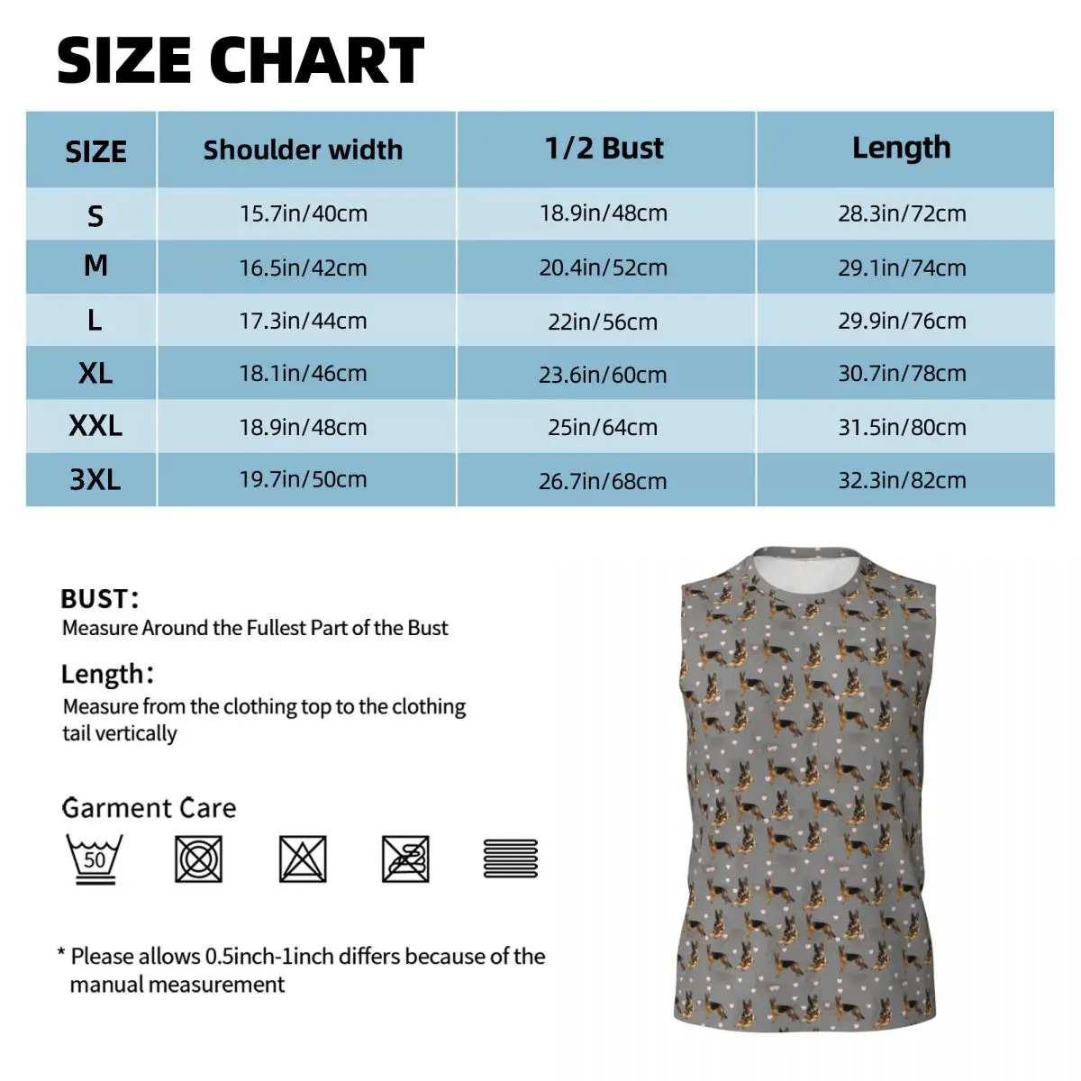 German Shepard Pattern Men Printed Sleeveless T-shirt Casual Hip Hop Street Style Beach Holiday Tank Tops