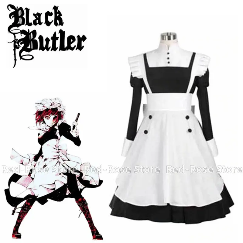 Japanese Anime Black Butler Maid Kuroshitsuji Mey Rin Maid Costume Woman Cosplay Costumes Dress + Apron For Halloween Party