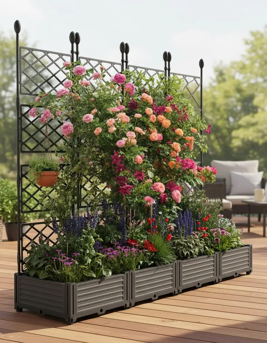 4 PCS Raised Garden Bed with Trellis & Privacy Screen, 66