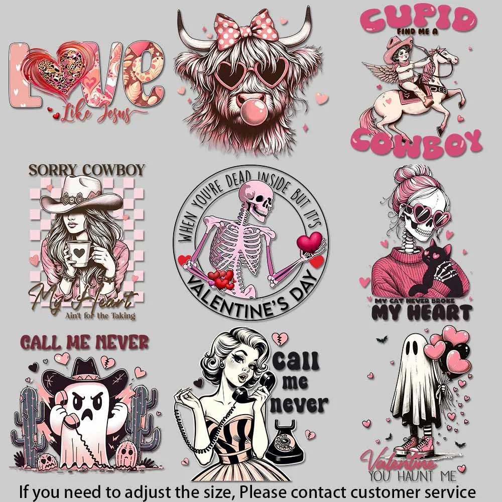 Vintage Cartoon Heat Transfer Patches - Cute Cupid Ghost & Cat Designs, Waterproof Iron-on Decals for Tote Bag Tshirt DIY