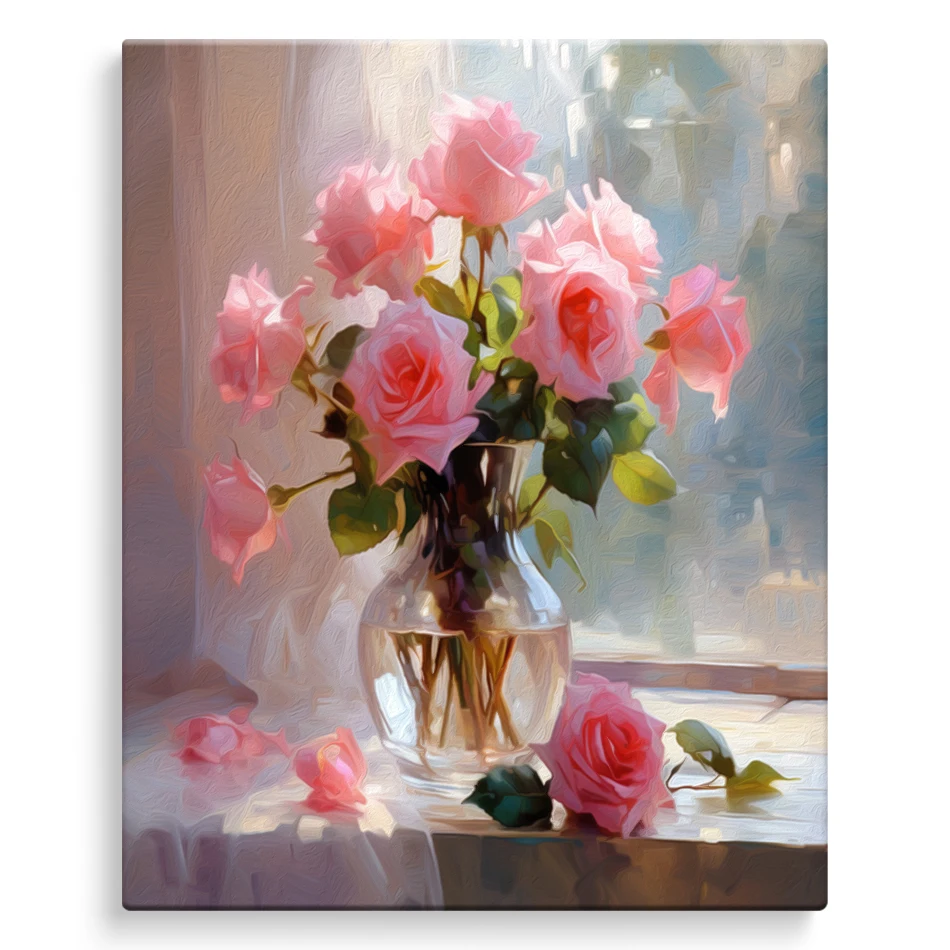 

SDOYUNO Oil Painting By Numbers Pink Flowers Vase Art Supplies Home Decor Handpainted Original Gift Digital Modern Adults Crafts