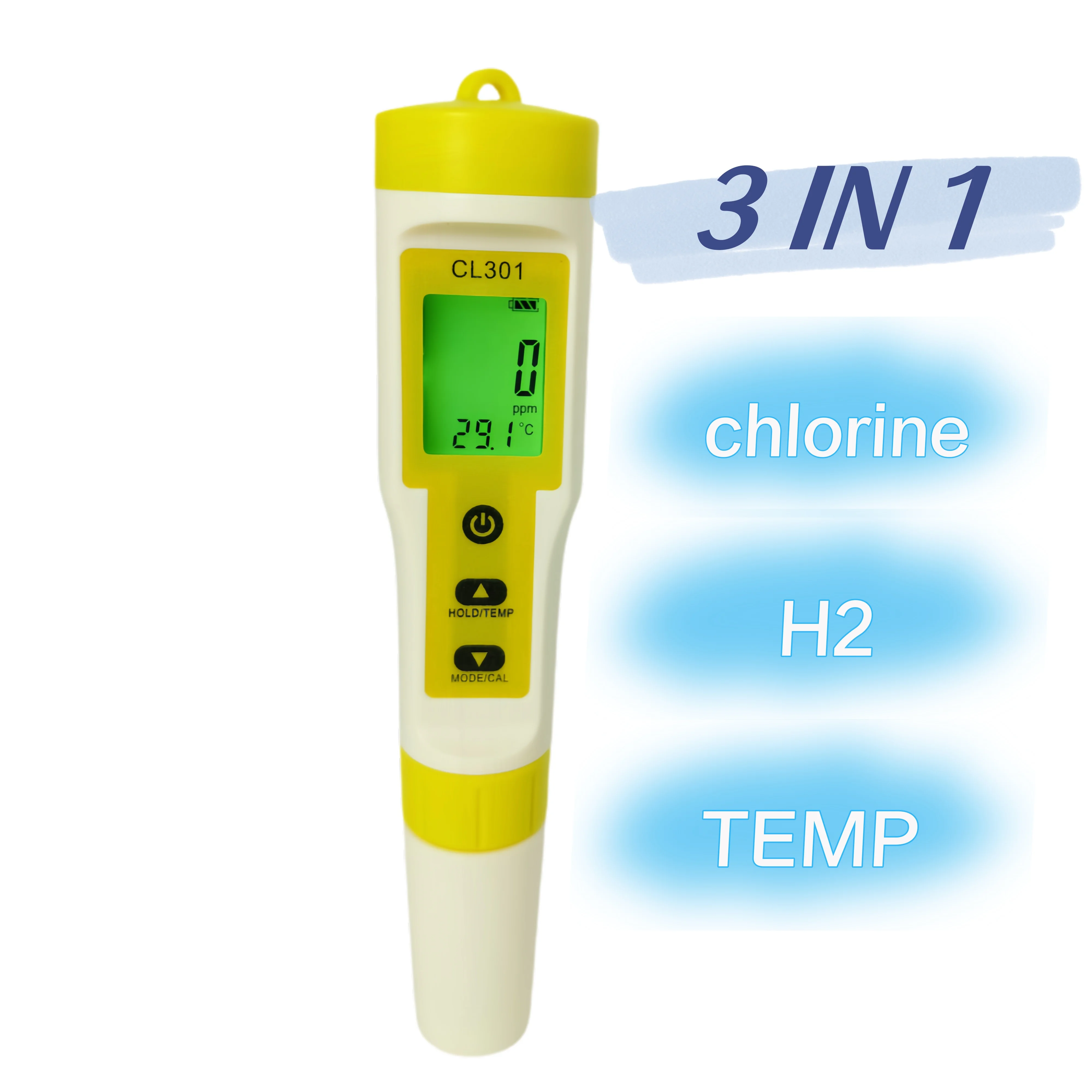 

3 in 1 Free Chlorine Tester Pen Portable Chlorine H2 Temp Meter Backlight Residual Chlorine Monitoring for Swimming Pool