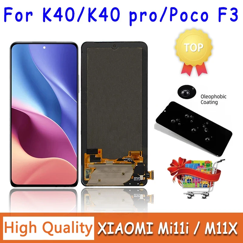 AMOLED New For Redmi K40 K40 Pro LCD M2012K11C Display Touch panel Screen Digitizer For Xiaomi POCO F3 Mi 11i M2012K11AG Screen