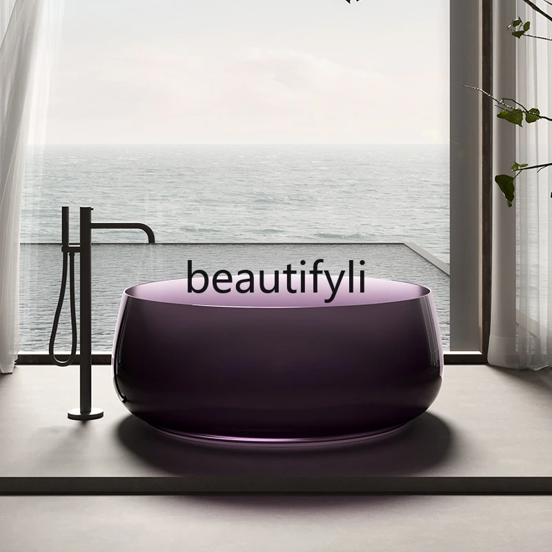 Color transparent resin bathtub large capacity double couple positive round bathtub bathtub