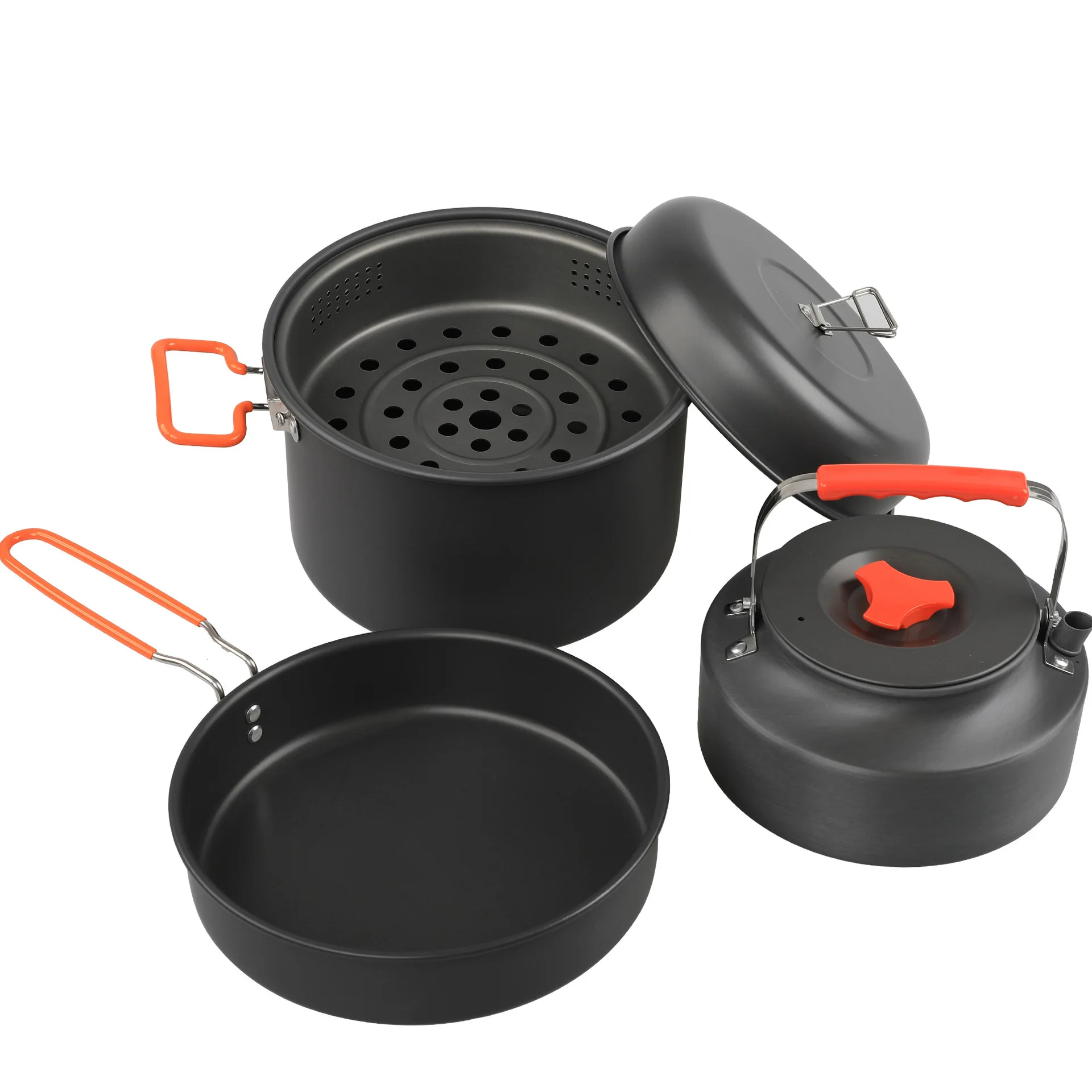 Camping Steamer Cooker Set Outdoor Soup Cooking Pot Fry Pan Kettle Set Picnic Portable Camping Cookware