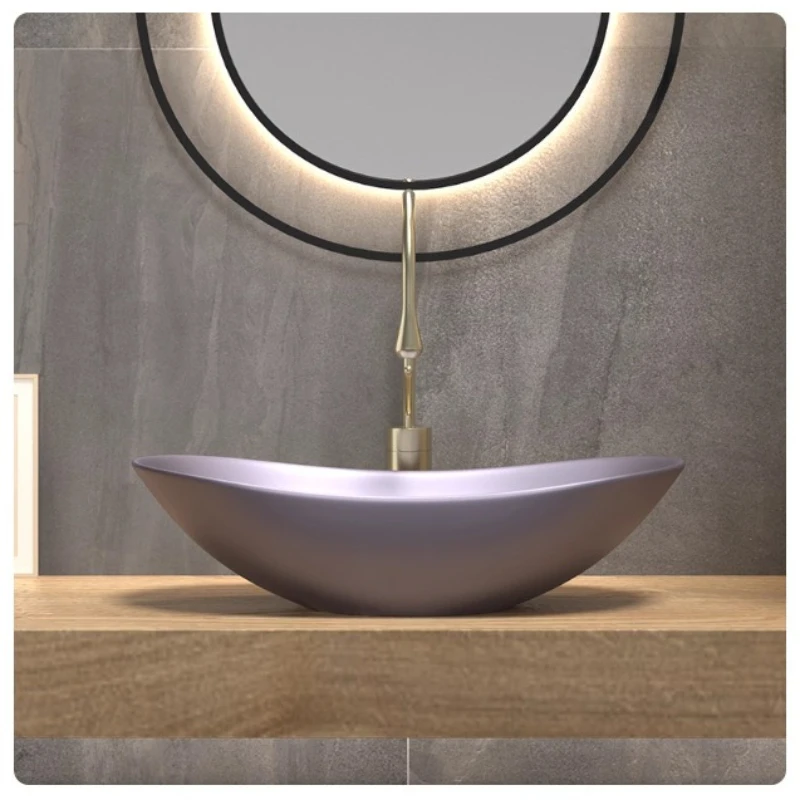 Metal texture glow purple balcony bathroom basin oval art ingot ceramic wash household table