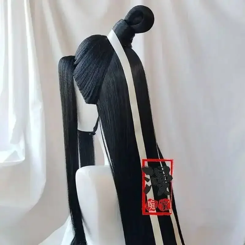 Lan Wangji على غرار شعر مستعار غراندماستر من زراعة الشيطاني MDZS وي Wuxian أسود طويل ذيل حصان تصفيفة الشعر مخصص الباروكات الدعائم
