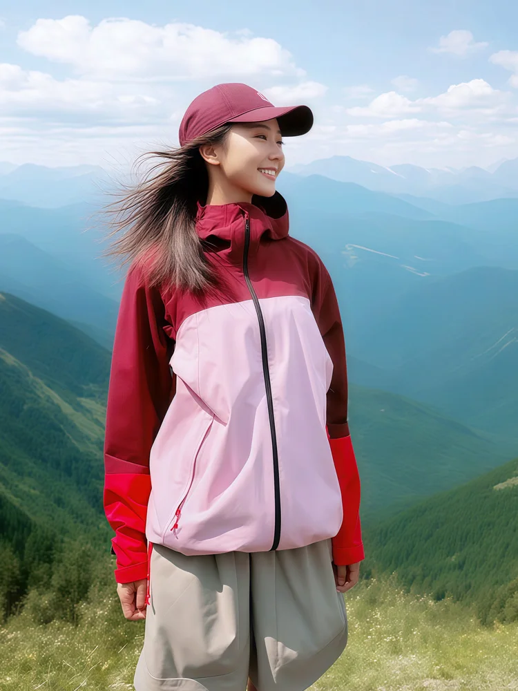 

Куртка Fuyan Rose Red Color Block женская демисезонная для активного отдыха, ветрозащитная, водонепроницаемая, для походов, три в одном, повседневная