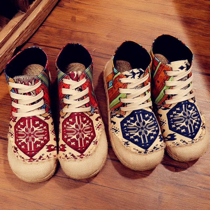 Summer New Embroidered Shoes Ethnic Style Short Boots Women Cotton Linen Casual Short Boots Fashion Color Blocked Women Shoes
