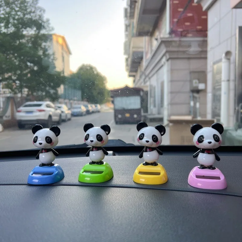 تمثال حيوان الباندا اللطيف يعمل بالطاقة الشمسية مع رأس متحرك وراقص، زينة للسيارة، ألعاب للأطفال، إكسسوارات سيارات، لعبة باندا كرتونية تعمل بالطاقة الشمسية، هدية للعطلات