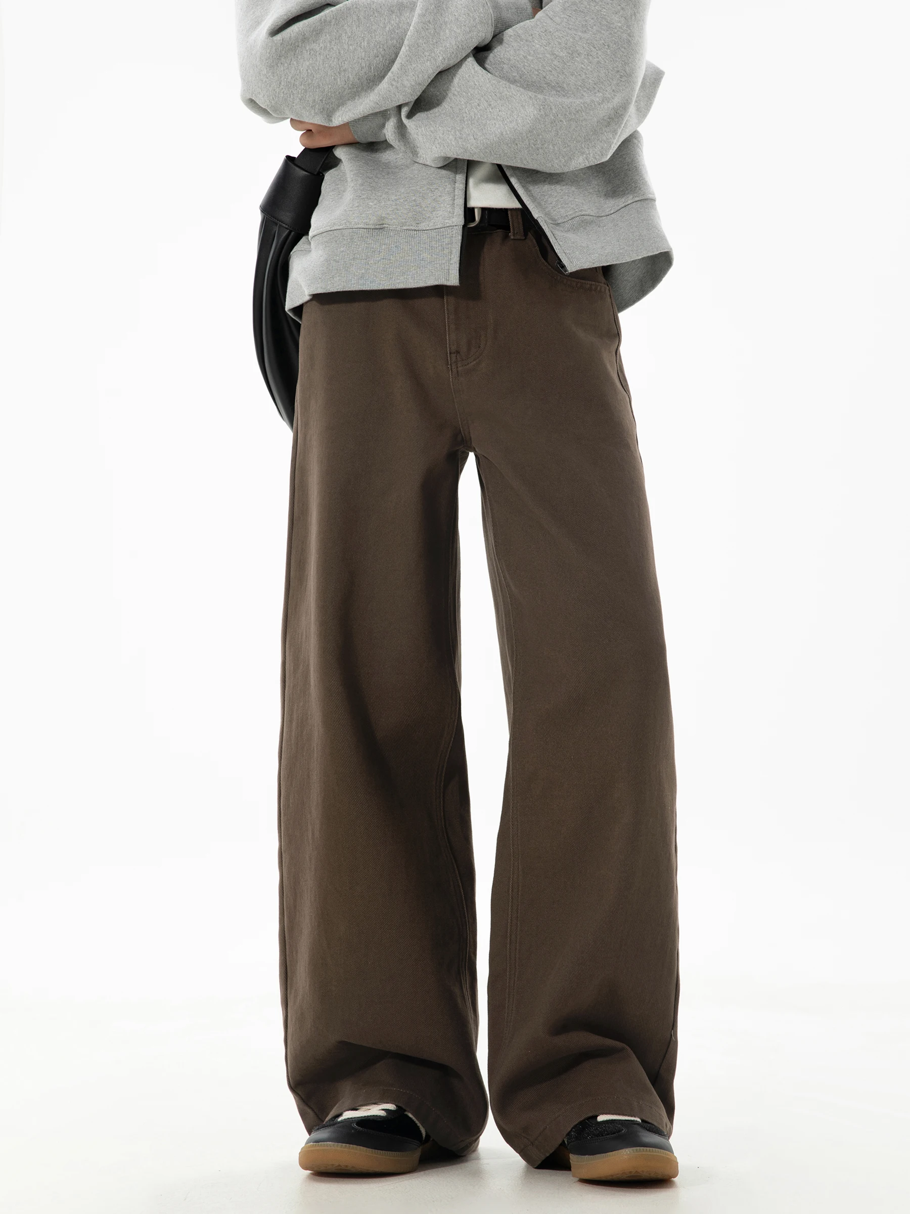 

Pure Cotton Casual Pants Men's Autumn Waed Brown Wide Leg Loose Straight Workwear Trousers Comfortable Breathable Leisure