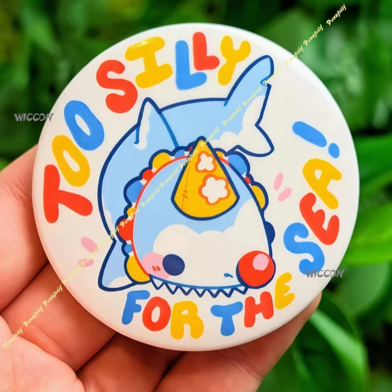 Clown Shark Button Badge Too Silly for the Sea Cute Ocean Game Cosplay Pins Acrylic Enamel Brooch for Backpack Jacket Hat