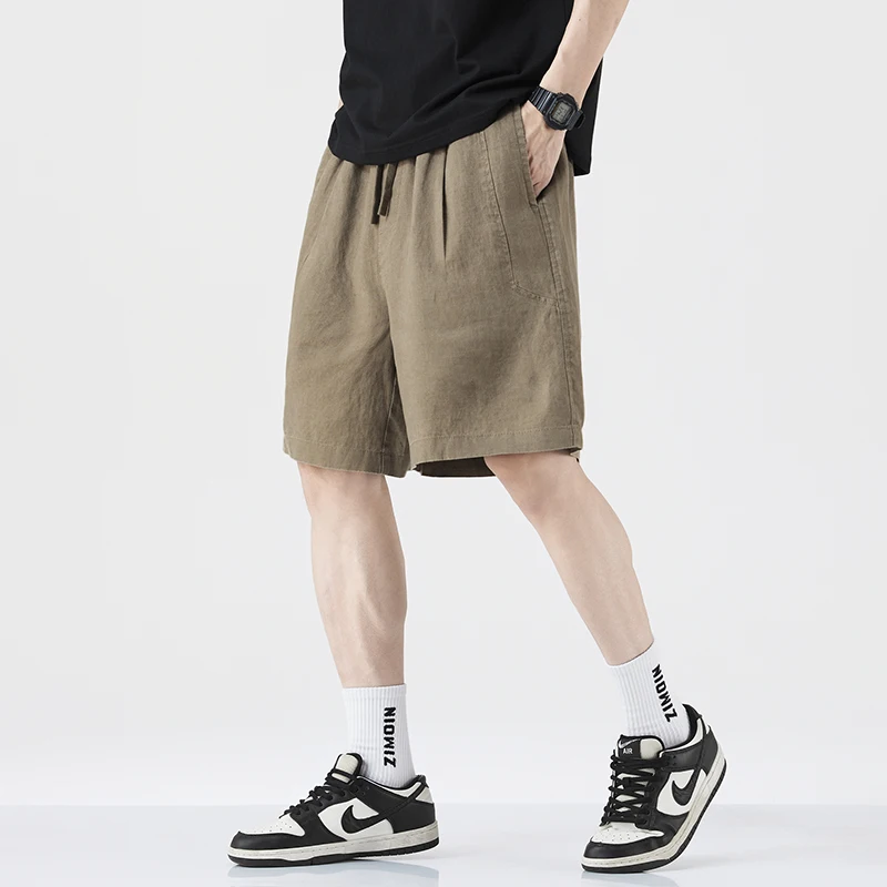 

Luxury Quality Summer Thin Pure Linen Men's Casual Shorts Simple Loose Straight Versatile Trendy Japanese Short