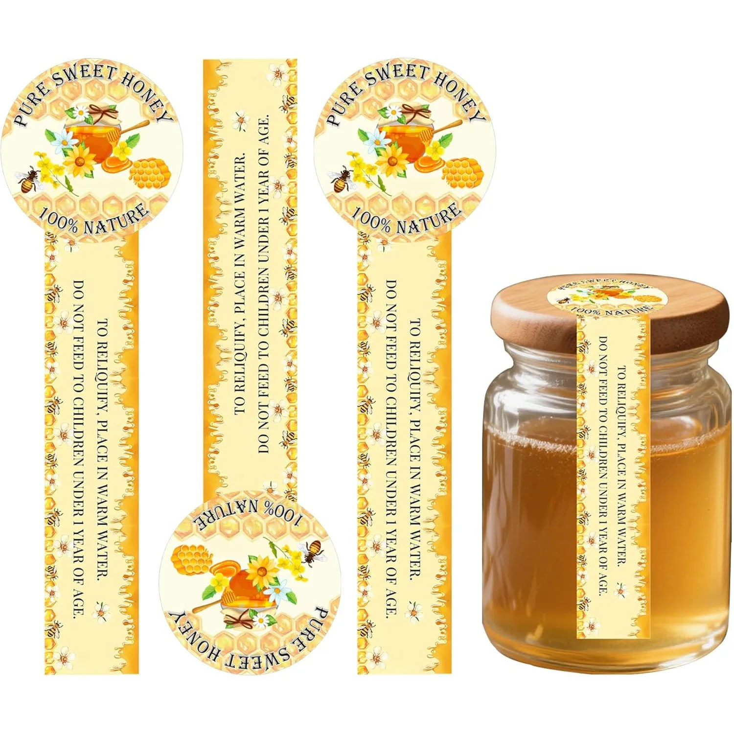 500Pcs Pure Honey Tamper Proof Stickers Safe Secure Tamper Evident Seals Stickers for Lids 1x3.5Inch Tamper Proof Sticker