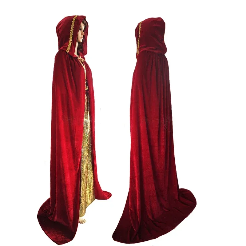 고딕 벨벳 후드 망토 케이프 의상 코스프레 위카 마녀 뱀파이어 작은 빨간 승마 후드 가운 의상 멋진 할로윈 파티