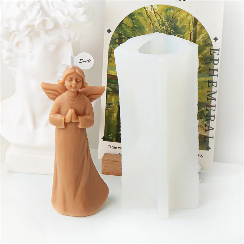 Hug Star Young Witch Silicone Candle Mould Hold Cat Princess Doll Fairy Resin Casting DIY Blessed Love Heart Angel Statue Tool