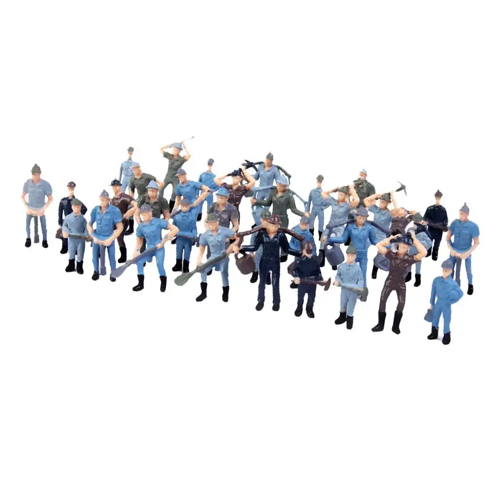50pcs Painted Plastic Railway Worker Model Figurines for Train Station Platform Miniature Landscape Setup